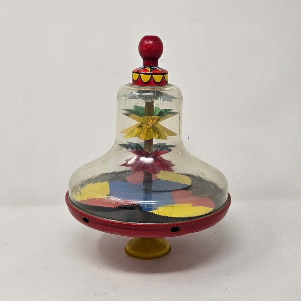 Vtg USA J. Chein & Co metal spinning top toy nursery decor girl boy mid‎ century